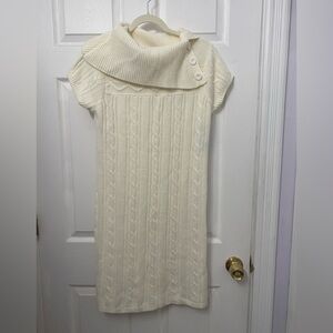 AGB cable knit short sleeve cream sweater dress